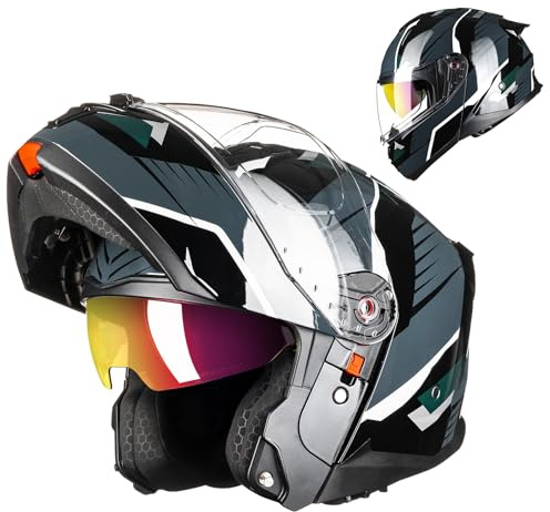 ILM Klapphelm Motorradhelm Integralhelm Damen Herren B-711 | ECE22.06/DOT geprüft, Doppelvisier, Pinlock-30-kompatibel, waschbares Innenfutter,Full Face Flip Up