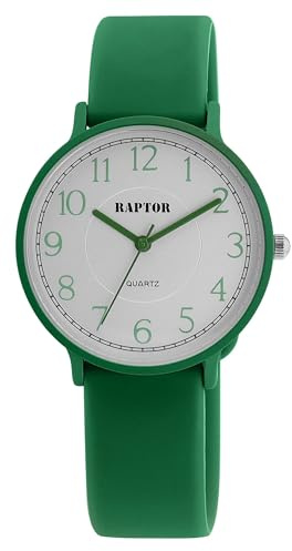 Raptor Damen Armbanduhr Analog in Grün, Gesamtlänge 23.5 cm, Silikonarmband – 3 ATM