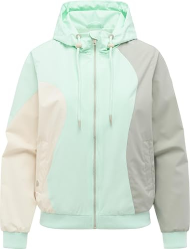 Ragwear Damen leichte wasserdichte und atmungsaktive Übergangsjacke kurze Jacke mit verstellbarer Kapuze Oggie Block Mint Gr. XXL