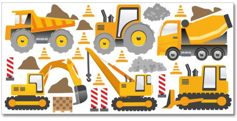 Wandkings Baumaschinen Wandsticker XL Set, 26 Aufkleber, Gesamtfläche 130 x 70 cm