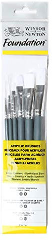 Winsor & Newton Foundation Pinceaux Acrylique Synthétique Blanc X6 Manche Court