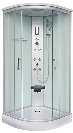 Sanotechnik Komplettduschkabine Scala 90 x 90 x 215 cm, Mit Radio, 2 Schiebetüren, Dusche mit Kopf- und Handbrause, Massagedüsen, Komplettdusche mit Duschwanne, Sitz aufklappbar, Dusche komplett