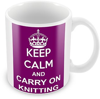 Keep Calm And Carry On Knitting Mug Cup Gift Retro (PURPLE)
