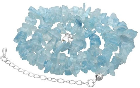 Lebensquelle Plus Aquamarin Splitterkette Edelstein Kette | 45 + 5cm Verlängerungskettchen aus 925er Silber | Karabiner Verschluss