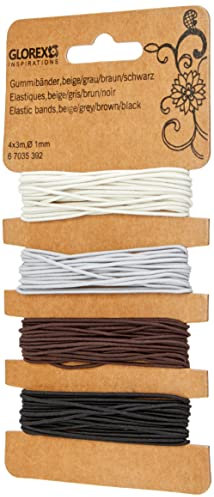 GLOREX 6 7035 392 Gummibänder, 4x3m Ø 1mm beige/grau/braun/schwarz, Mehrfarbig, One Size