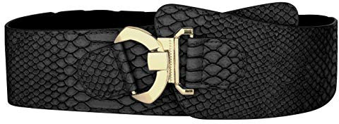sourcing map Damen High Waist Schlange Muster Breite Leder Taillengürtel Gürtel Schwarz 88.5 cm