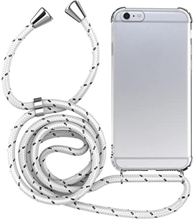 MyGadget Strap Case for Apple iPhone 6 Plus | 6s Plus - Crossbody Phone Cover - TPU Silicone Case with Neck Holder - Cord Lanyard Carrier with Rope in White