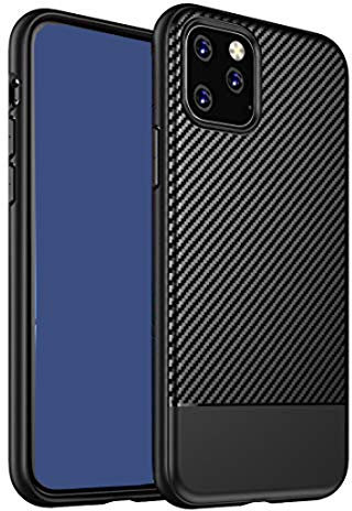 ZSCHAO Für iPhone 11 Pro Max Hülle Kohlefaser Silikon Slim Dünn Stoßfest Stossfest TPU handyhülle Kompatibel mit iPhone 11 Pro Max Hülle Carbon hybrid Matt Full Case Cover Schutzhülle Schwarz