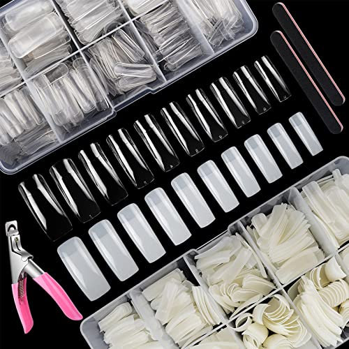 Deciniee Nail Tips for Gel & Acrylic Extensions: 1000Pcs Clear & Natural Square Tips - Full Cover Nail Kit for Women & Girls