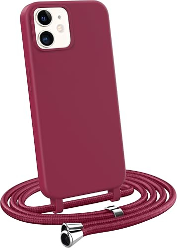 MyGadget Funda para iPhone 11 - Carcasa con Cuerda en Silicona TPU Suave con Cordón - Case y Correa Colgante Ajustable y Portátil - Rojo Bordeaux