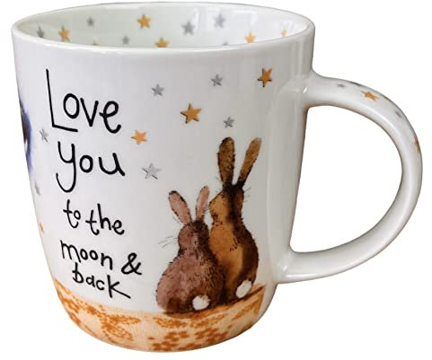 Alex Clark Love You to The Moon and Back Mug - Rabbit - Bunny - Romantic - Loving - Original Artwork -Thoughtful Gift Ideas - for Coffee & Tea - Vegan Friendly - Designed in The UK...