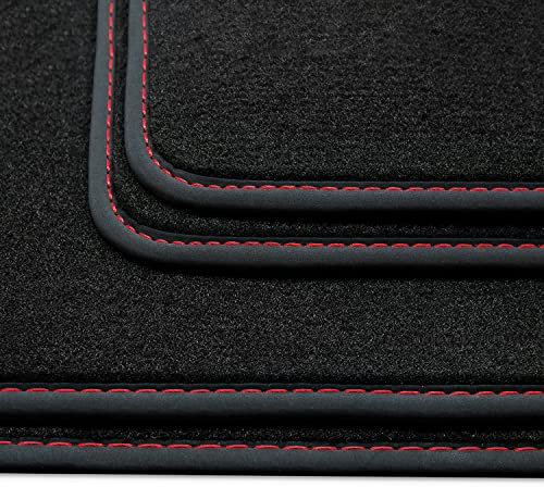 teileplus24 HQ-139 Fußmatten kompatibel mit Audi Q7 2 4M 2015- Deluxe Velours, Naht:Rot