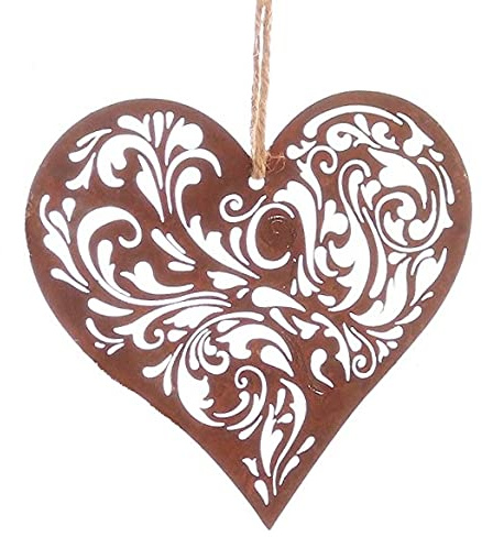 Rost Deko EIN Metall Hänger. Herz Rankenornament. Rost Herzhänger. Edelrost ca 12,5 cm., Rost-braun
