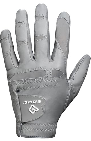 Herren StableGrip mit NaturalFit 2.0 Golfhandschuh mit doppelter Erweiterung Daumen für Beste Passform, hochwertiges Cabretta-Leder, Grau, Größe L, Links