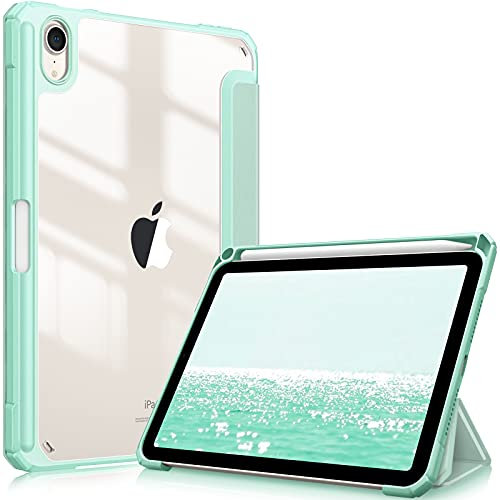Fintie Hybrid Hülle für iPad mini 7 (A17 Pro) 2024 / iPad mini 6. Generation 2021 8.3 Zoll mit Stifthalter - Stoßfeste Schutzhülle mit transparenter Hartschale auf der Rückseite, Grün