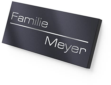 Graviers Namensschild aus rostfreiem Edelstahl mit Gravur in RAL7016 - Briefkastenschild mit Namen für die Haustür - selbstklebend oder Bohrlöcher - Türschild, Klingelschild Tür 8,5 x 3 cm