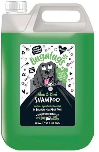 BUGALUGS Dog Shampoo - Soothing Aloe & Kiwi dog pet grooming shampoo & conditioner products for smelly dogs with tropical fragrance, best puppy sensitive skin shampoo (5 Litre)