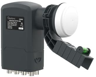 GeoSync Universal Octo 8 Ausgang LNB für Satellitenschüssel Sky Freesat HD TV KU Band Satellitenempfänger mit Wasserwaage Halterung