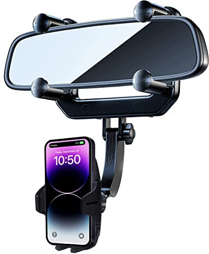 DMJWAN Supporto telefonico retrovisore per auto,360° Rotabile e retrattile,Quattro angoli fissi Anti-Shake Design, per tutti i telefoni cellulari e tutta l'automobile