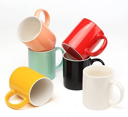 KELINGO Set of 6 Multicoloured Porcelain Coffee Mugs, 340ML/11.5OZ Cups for Coffee, Tea, Cocoa, Hot Assorted Colors (g700)