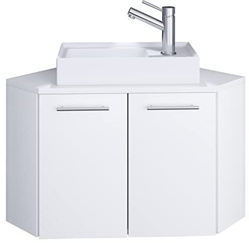 VCM 2-TLG Set | Waschplatz für Gäste WC | Gästebad | Waschtisch | Eckschrank | Badezimmer Set – Vilosa Weiß