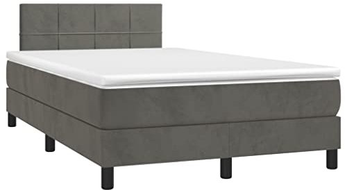 vidaXL Boxspringbett mit Matratze LED Doppelbett Polsterbett Bett Bettrahmen Lattenrost Bettgestell Hotelbett Schlafzimmerbett Dunkelgrau 120x200cm Samt