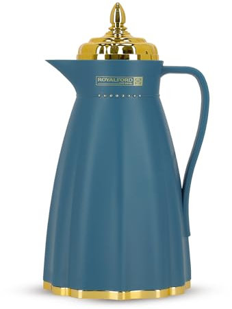 Royalford Glass Vacuum Flask | Vacuum Insulated Tea Carafe 1000ML | Heat & Cold Retention, Thermal Insulated Airpot | Insulated jug Preserves Flavor & Freshness, Household Office Kettle Jug, Blue