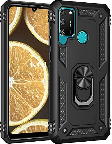 KOUYI Kompatibel mit Huawei Honor 9A/Y6p 2022 Hülle, Handyhülle Cover TPU Magnetische Bumper Stoßdämpfung Schutzhülle mit 360 Grad Drehbar Ringhalter für Huawei Honor 9A/Y6p 2022 (Schwarz)