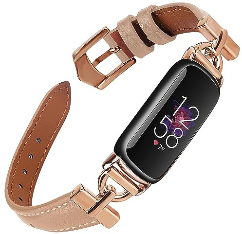 Einzigartige D-förmige Metallschnalle, Lederbänder, kompatibel mit Fitbit Luxe, Armbänder für Damen, hochwertiges genarbtes Lederband, kompatibel mit Fitbit Luxe/Fitbit Luxe Special Edition