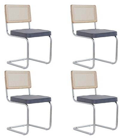 EGOONM 4er Set Moderne Esszimmerstühle Mitte des Jahrhunderts, Gepolsterte Küchenstühle mit Rattan-Rückenlehne für Zuhause, Schlafzimmer, Küche, Wohnzimmer (Holland Samt - Grau)