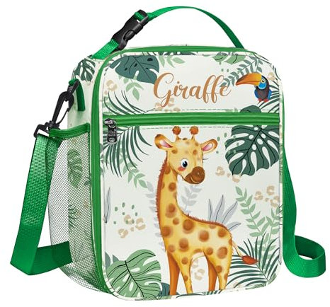 Clastyle Sac Isotherme Repas Enfant Vert Girafe, Petit Sac Lunch Box Portable mit Porte-bouteille, Sac Dejeuner Fille Garçon pour L'école mit Bandouliere