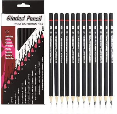 liuchanghe Bleistift Set, 12 Stück Zeichenstifte, 2H H F HB B 2B 3B 4B 5B 6B 7B 8B, für Kinder Erwachsene Anfänger Professionelle zeichnen