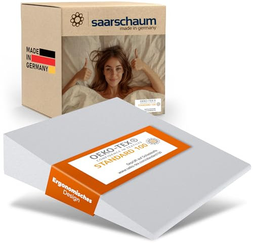 saarschaum• Keilkissen • Reflux Kissen • Matratzenkeil für Bett und Sofa • Schlaferhöhung gegen Rücken- und Nackenschmerzen B:80xL:35xH:8 (weiß)