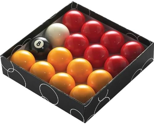 POWERGLIDE Billard-Set mit 16 Bällen | Rot und Gelb | Turnier | 51,0 mm Durchmesser mit 4,8 cm weißer Kugel | verpackt | für Münztische