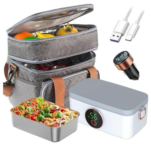 MeLtor Food Warmer Lunch Box Rechargeable and Cordless, Electric Lunch Box, Portable and Battery Powered 16000mAh Electric Lunch Box for Adults
