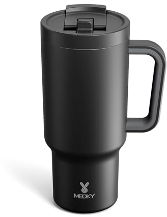 Meoky 32 oz Tumbler with Handle and Flip Straw, 100% Leakproof Tumbler with Lid and Straw, Stainless Steel Insulated Cup, Cupholder Friendly, Keeps Cold for 24 Hours (Night)