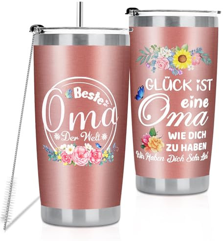 MestectPET Geschenke für Oma, Beste Oma der Welt Thermobecherk zum Geburtstag, Muttertag, Weihnachten, Thermobecher Kaffee to go 600ml