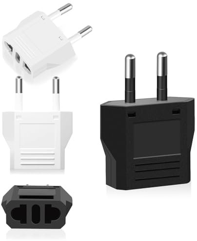 VFANDV 4 Pezzi Adattatore Per Spina USA, Adattatori da Viaggio, Adattatori per Spina USA/Asia/Cinese a Spina Europea, Adattatore Spina USA-Europa, Adattatore Presa Americane USA - Nero Bianco