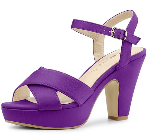 Allegra K Sandalias Tacón Grueso Correa De Tobillo Plataforma para Mujer Púrpura 37