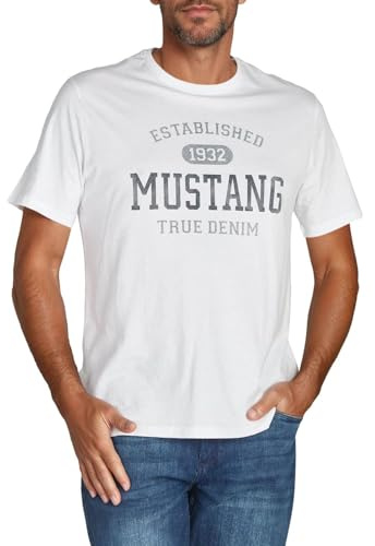 MUSTANG Tshirt Herren Regular Fit Rundhals Kurzarm Sommer Tee Shirt Logoprint Baumwolle, Größe:5XL, Farbe:General White (1008229-2045)