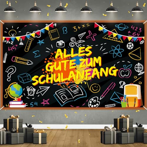 RUMIA Schulanfang Deko Banner, Schwarz, Alles Gute Zum Schulanfang, Jungen & Mädchen, 185 cm x 110 cm