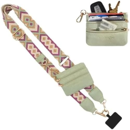 Rietoiu Phone Strap with Zippered Pouch, Clip and Go Strap for Phone with Wallet Crossbody, Adjustable Phone Lanyard (Purple)