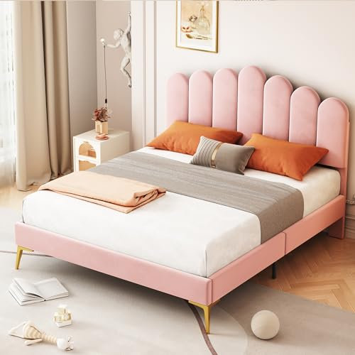 KAZZIO Letto matrimoniale imbottito 140 x 200 cm, struttura del letto con testiera e rete a doghe, per adulti e ragazzi in pelle (rosa)