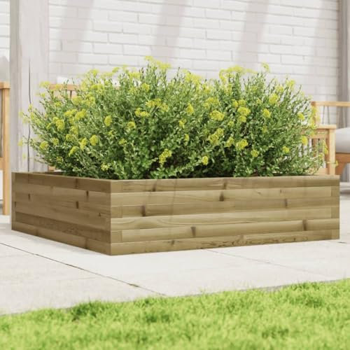 Sufrk Jardinière 90x90x23 cm Bois de pin imprégné Jardiniere sur Pieds,Bac avec Treillis,Jardiniere Terrasse