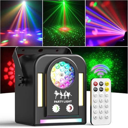 24W Lumière de Fête Disco, 4 en 1 Lumière de Scène LED RGB + COB DJ avec Télécommande, 8 Modes Automoteurs, Mini Projecteur à Effet Adaptée aux Fêtes de Famille Fêtes d'anniversaire Bar Scène Cadeaux