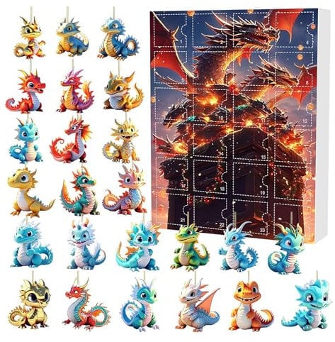 2024 Adventskalender mit Countdown-Kalender, Drache, Weihnachtsferien, Adventskalender-Anhänger, lustiger Drachen-Baby-Adventskalender, 24 Tage Weihnachts-Sammelset, Geschenk für