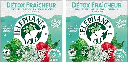 Elephant, Infusion Détox Fraicheur, Goût Reine des Près, Menthe Poivrée et Framboise, Ingrédients d'Origine 100% Naturelle, 20 Sachets Pyramid (Lot de 2)