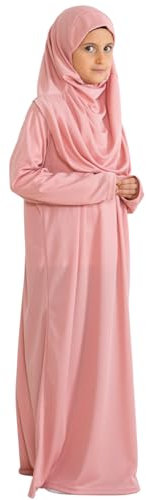 Prien Gebetskleidung Für Kinder, Mädchen Muslim Kleider, Lange Ärmel Abaya Mit Hijab, Islam Kleidung Frauen, Damen Muslimische Kleid Set, Gebetskleid Jilbab Khimar Ramadan (Puderrosa)
