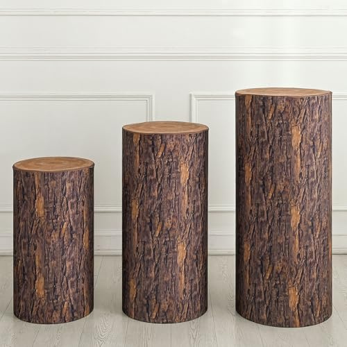 sourcing map Juego de 3 fundas de soporte de elastano con textura de madera | Tela elástica, cubierta de soporte de zócalo, para fiestas, bodas, decoración de cumpleaños, solo contiene cubiertas