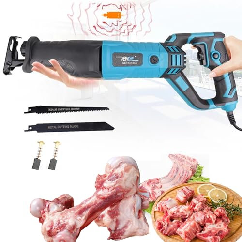 KLYDBMYT Scie à os de Boucher électrique 1050 W, scie à Ruban à os de Boucher portative Professionnelle avec têtes de scie, Corps Rotatif 6 Vitesses en continu